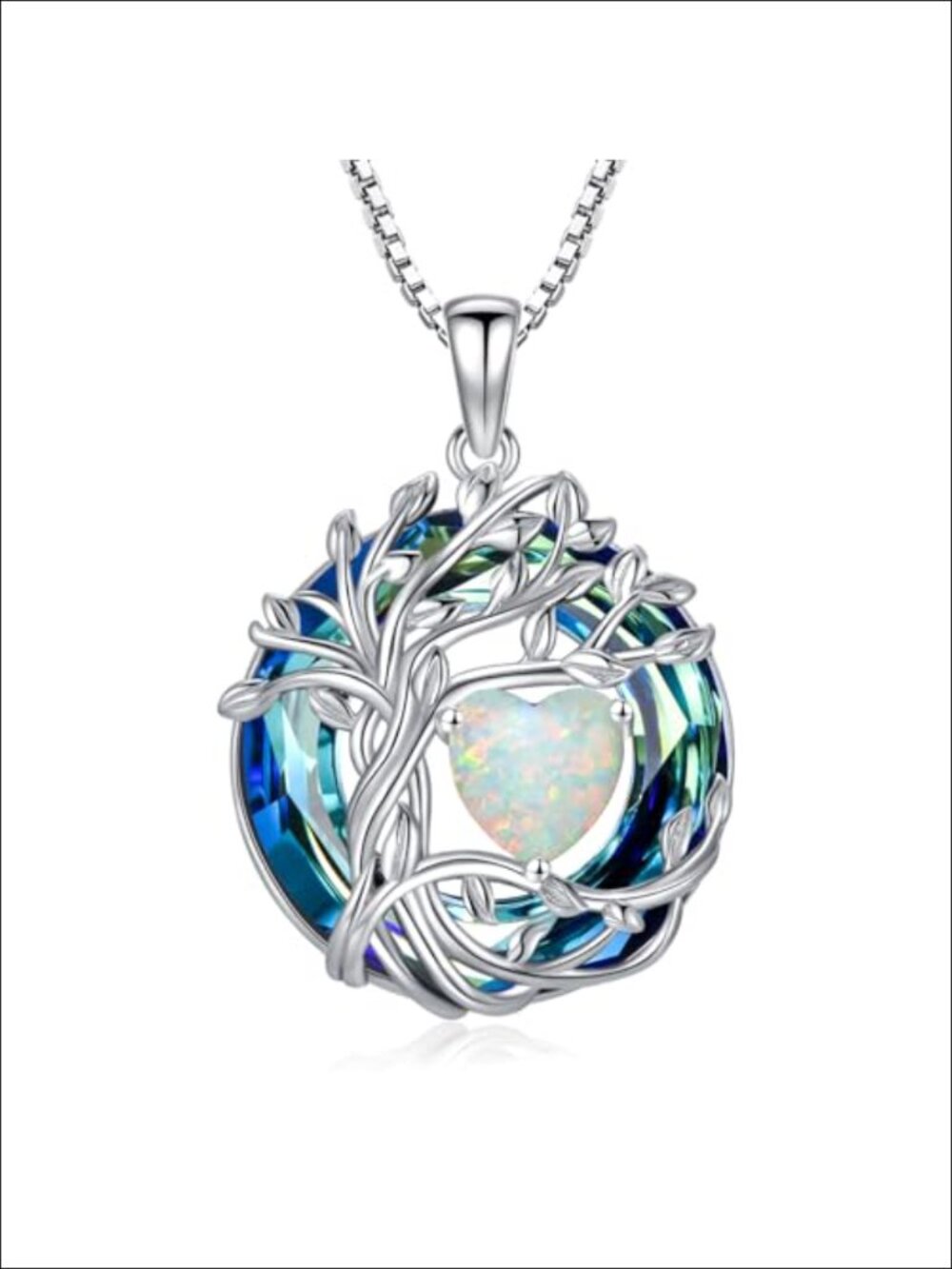 Tree of Life Birthstone Necklace Sterling Silver Pendant with Crystal